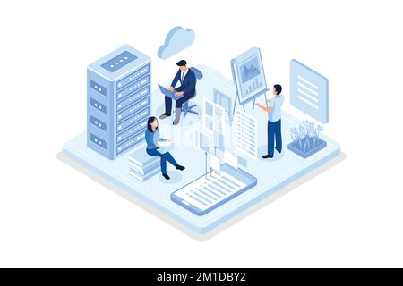 Data center concept with character. Can use for web banner, infographics, hero images, isometric flat vector modern illustration Stock Vector