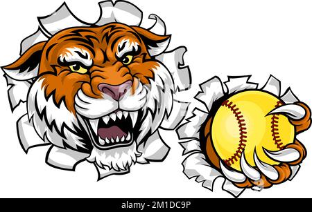 Tiger Softball Animal Sports Team Mascot Stock Vector