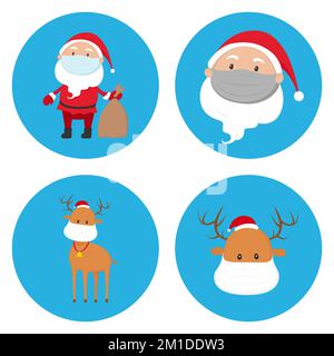 Set of Santa Claus and reindeer avatars. Vector icons. Stock Vector