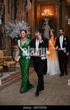 Crown Princess Victoria and Prince Daniel attend the King's dinner for the Nobel laureates at the Royal Palace in Stockholm, Sweden, 11 December 2022. Stock Photo