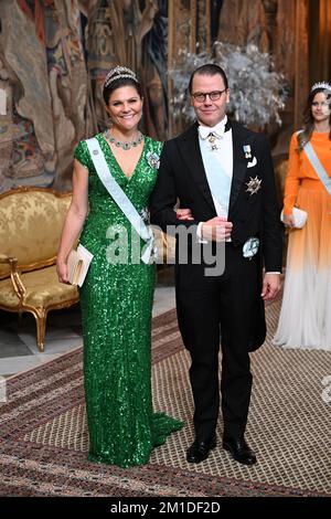 Crown Princess Victoria and Prince Daniel attend the King's dinner for the Nobel laureates at the Royal Palace in Stockholm, Sweden, 11 December 2022. Stock Photo