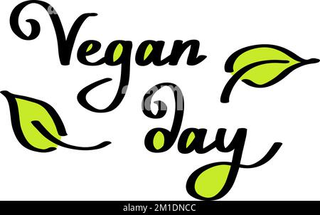 Vegan handdrawn text green vector lettering illustration. Calligraphy Vegan illustration Stock Vector