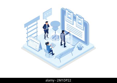 Characters looking at resume and choosing candidate for job. Hr managers searching new employee. Recruitment process. Human resource management and hi Stock Vector