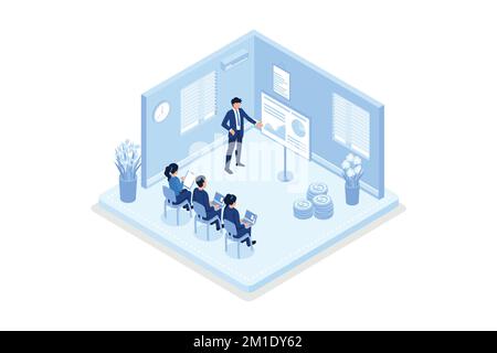 Business people, Characters working at office, isometric vector modern illustration Stock Vector