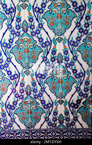 Ancient Ottoman time Handmade Turkish Tiles with floral patterns Stock Photo