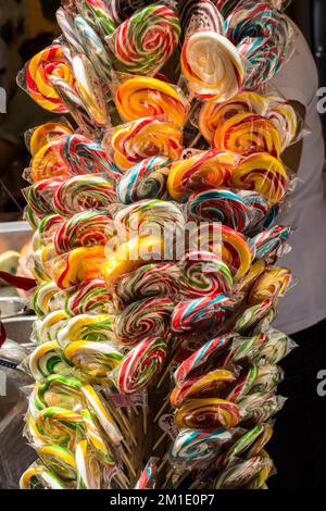Group of round colored lollipops in the view Stock Photo