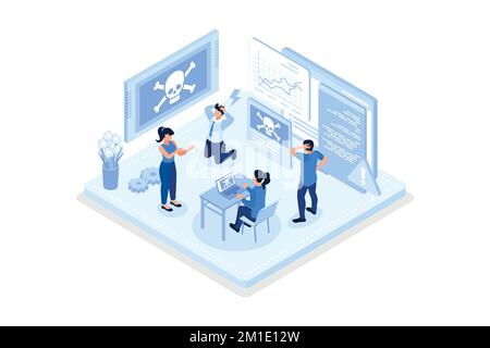 Computer virus concept with character and text place. Can use for web banner, infographics, hero images, isometric vector modern illustration Stock Vector