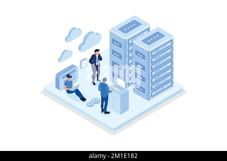 Data center concept with character. Can use for web banner, infographics, hero images, isometric vector modern illustration Stock Vector