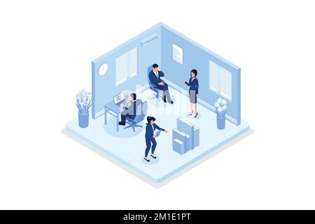 Coworcers in office concept design. Can use for web banner, infographics, hero images, isometric vector modern illustration Stock Vector