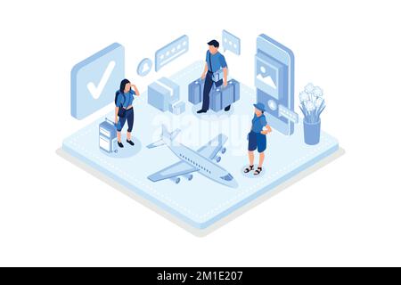 Man and woman ready for vacation. Can use for web banner, infographics, hero images, isometric vector modern illustration Stock Vector