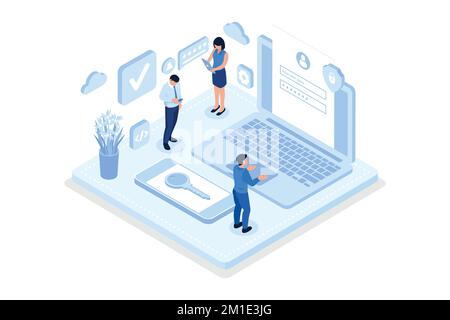Duo authentication concept banner with text place. Can use for web banner, infographics, hero images, isometric vector modern illustration Stock Vector