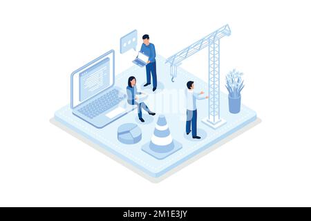 Website under construction concept with characters, isometric vector modern illustration Stock Vector