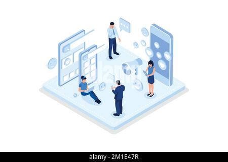 Social media referral program concept with characters, isometric vector modern illustration Stock Vector