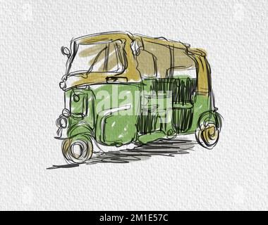 Sketch of a auto rickshaw  Watercolor painting etsy Indian art paintings  Emotional art