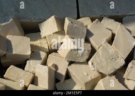 Collection of bars of fragrant hand made organic soap Stock Photo