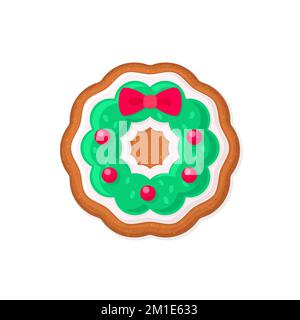 Christmas wreath shaped gingerbread cookie. Vector illustration Stock Vector