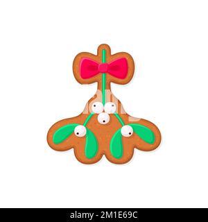 Mistletoe shaped Christmas gingerbread cookie with icing decoration. Vector illustration Stock Vector