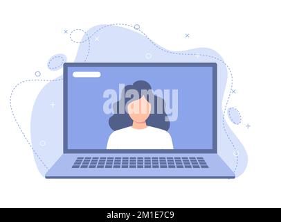 A woman conducts online lessons, seminars or consultations using a laptop Stock Vector