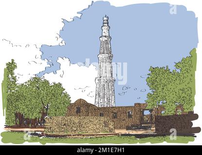 How to draw Qutub Minar step by step so easy - YouTube