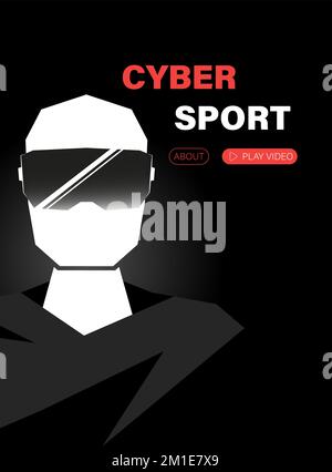 Landing page meta version, game or application. Cyber man in VR glasses Stock Vector