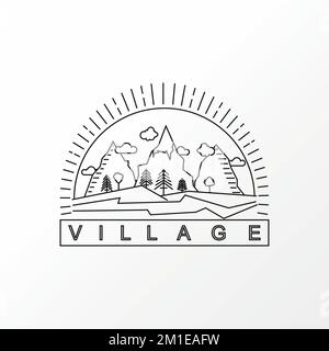 Amazing line art for some mountains and village view Image graphic icon logo design abstract concept vector stock. related to holiday or adventure Stock Vector