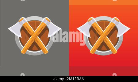 Shield with Warrior Axes, Coat of Arms - Set of Vector illustrations for Logo of Video Game or Clan Stock Vector