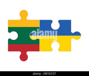 Connected puzzle of flags of Lithuania and America, vector Stock Vector