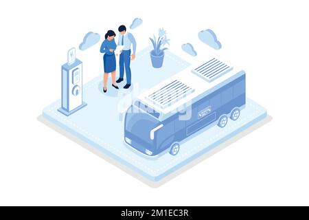 Sustainable transportation, public transport in modern city, isometric vector modern illustration Stock Vector