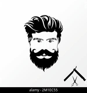 Logo design graphic concept creative abstract premium free vector stock unique man with haircut and mustache beard. Related to stylist or barbershop Stock Vector