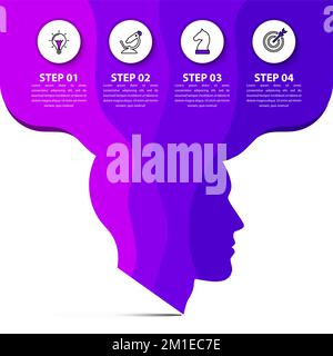 Infographic template with icons and 4 options or steps. Purple head. Can be used for workflow layout, diagram, banner, webdesign. Vector illustration Stock Vector