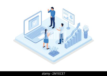 Business, Characters analyzing marketing data, isometric vector modern illustration Stock Vector
