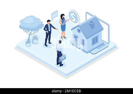 Mortgage process, Characters getting bank approval, isometric vector modern illustration Stock Vector