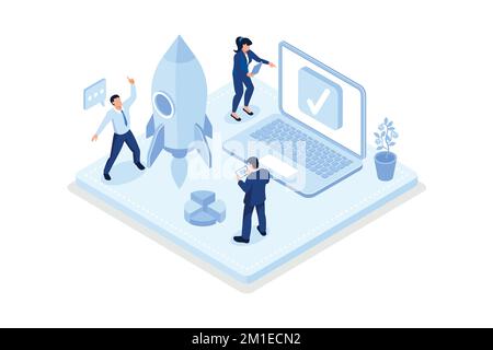 Business, Characters planning, prototyping and testing start up ideas , isometric vector modern illustration Stock Vector