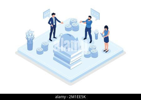 Finance and education, Student characters investing money in education and knowledge, isometric vector modern illustration Stock Vector