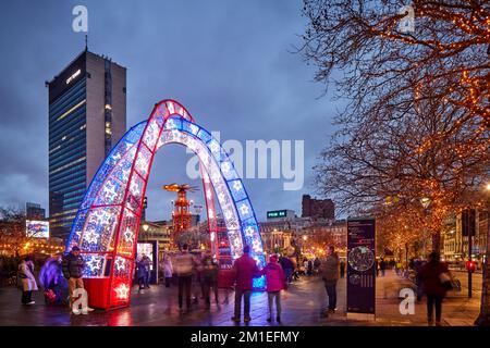 Manchester Christmas lights and markets 2022 in Piccadilly gardens Manchester city centre Stock Photo