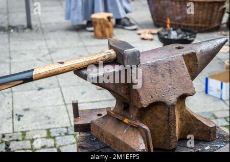 large anvil with blacksmith's hammer Stock Photo