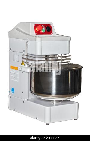 The multifunctional dough mixer is designed for quick and high-quality mixing of products, beating, kneading, mixing. Isolated on white background. Stock Photo