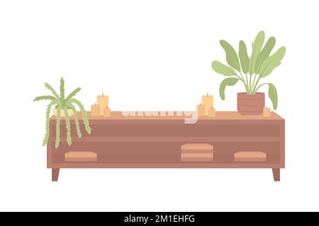 Stand with houseplants and candles semi flat color vector objects Stock Vector