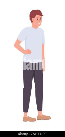 Smiling man in casual clothes semi flat color vector character Stock Vector