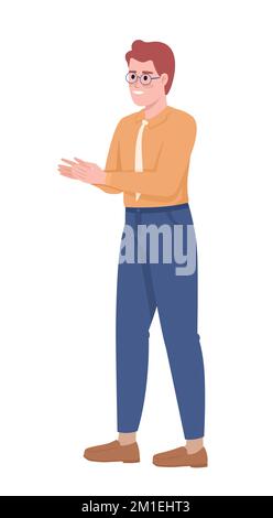 Smiling employee clapping hands semi flat color vector character Stock Vector