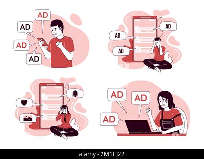 Social media 2D vector isolated linear illustrations set Stock Vector