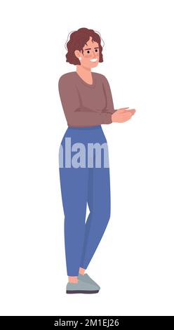 Happy lady clapping hands semi flat color vector character Stock Vector
