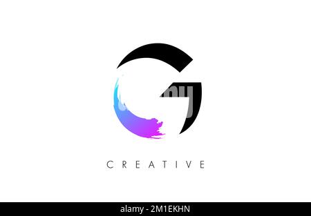 Negative Space Letter G Logo Icon Design with Brush stroke in Blue purple colors Vector illustration. Stock Vector
