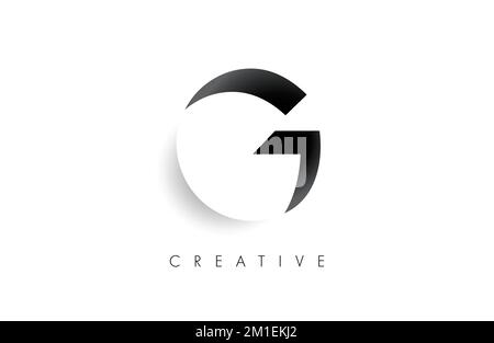 Negative Space Letter G Logo Icon Design with soft shaddow in black and white Vector illustration. Stock Vector