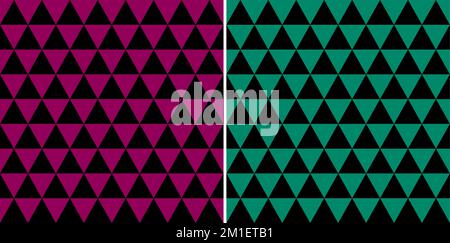 Geometric Triangle Pattern. Abstract Geometric Pattern In Rose Garnet, Generic Viridian and Black Color Stock Vector