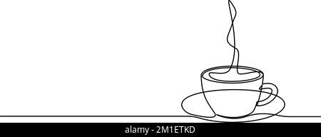 continuous single line drawing of cup of steaming hot coffee or other hot beverage, line art vector illustration Stock Vector