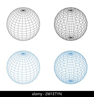 Wireframe Sphere. Geometric Globe Grid 3D Spheres. Earth Latitude And Longitude Line Grid Vector Illustration Stock Vector