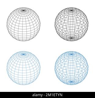 Vetor de 3D sphere mesh grid, globe or ball in circle net wire, vector  digital earth. 3D sphere in wireframe or geometric network in dots and  lines or mesh grid frames, science