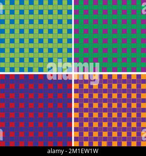Colorful Checker Board Pattern. Retro Vintage Style Check Plaid Geometric Square Pattern Collection Stock Vector