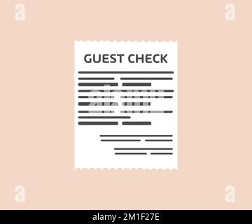 Guest Check bill logo design. Payment check and receipts. Curved financial paper, purchase invoice. Buying, bill or calculate pay. Stock Vector
